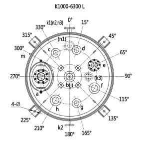 Проектный чертеж эмалированного реактора K1000L-K6300L (вид в разрезе)